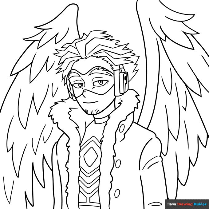 Hawks from my hero academia coloring page easy drawing guides