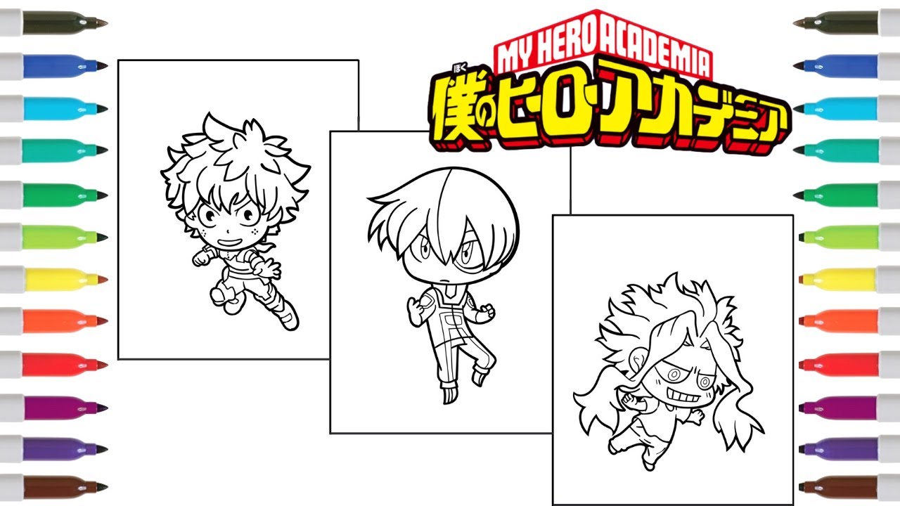 Y hero acadeia coloring book pages copilation izuku idoriya deku all ight shoto todoroki