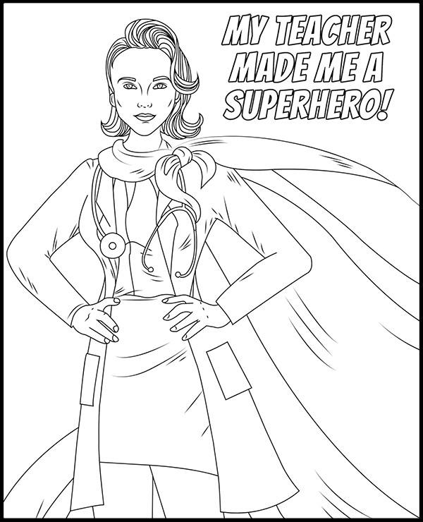 Teacher superhero coloring page hero