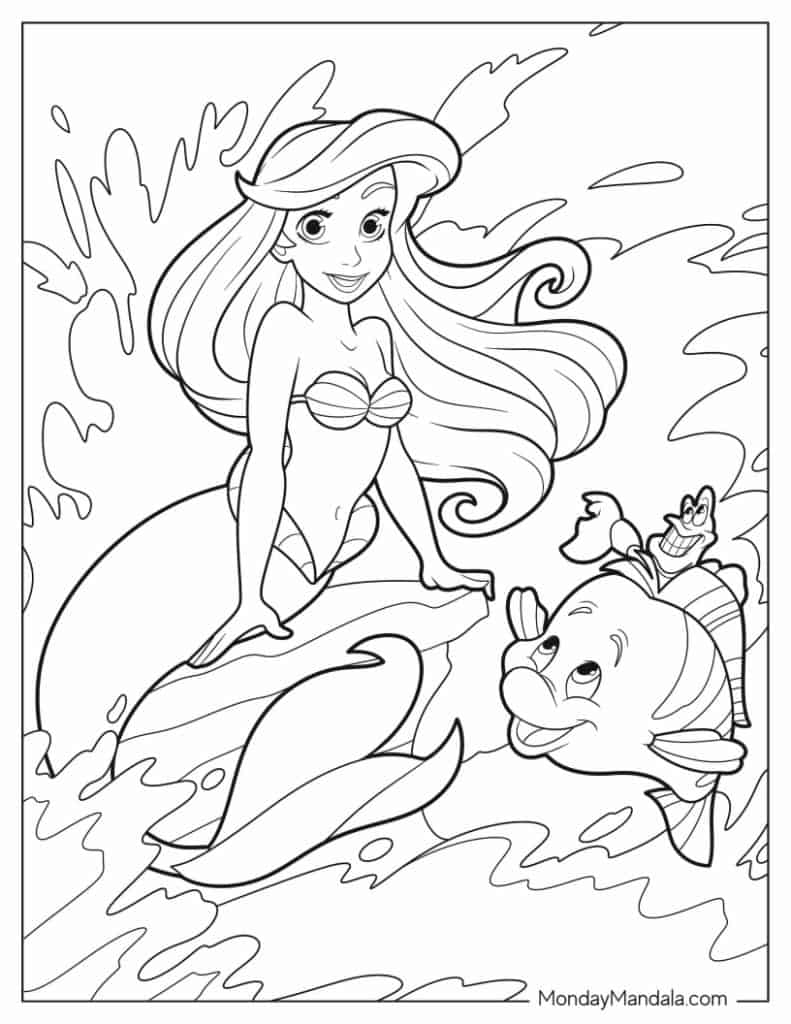 Ariel coloring pages free pdf printables