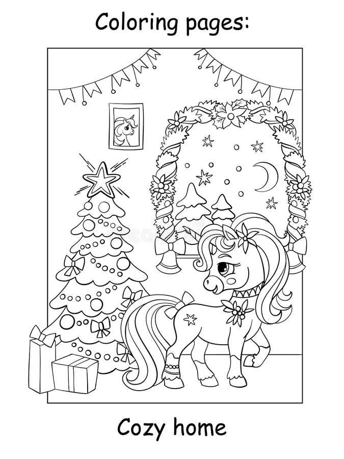 Unicorn christmas coloring page stock illustrations â unicorn christmas coloring page stock illustrations vectors clipart