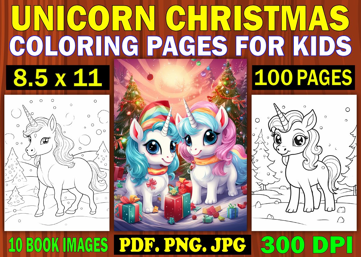 Unicorn christmas coloring pages for kids