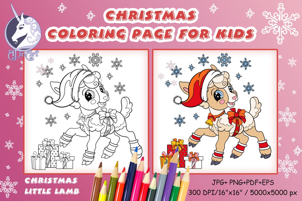 Christmas little lamb coloring for kids