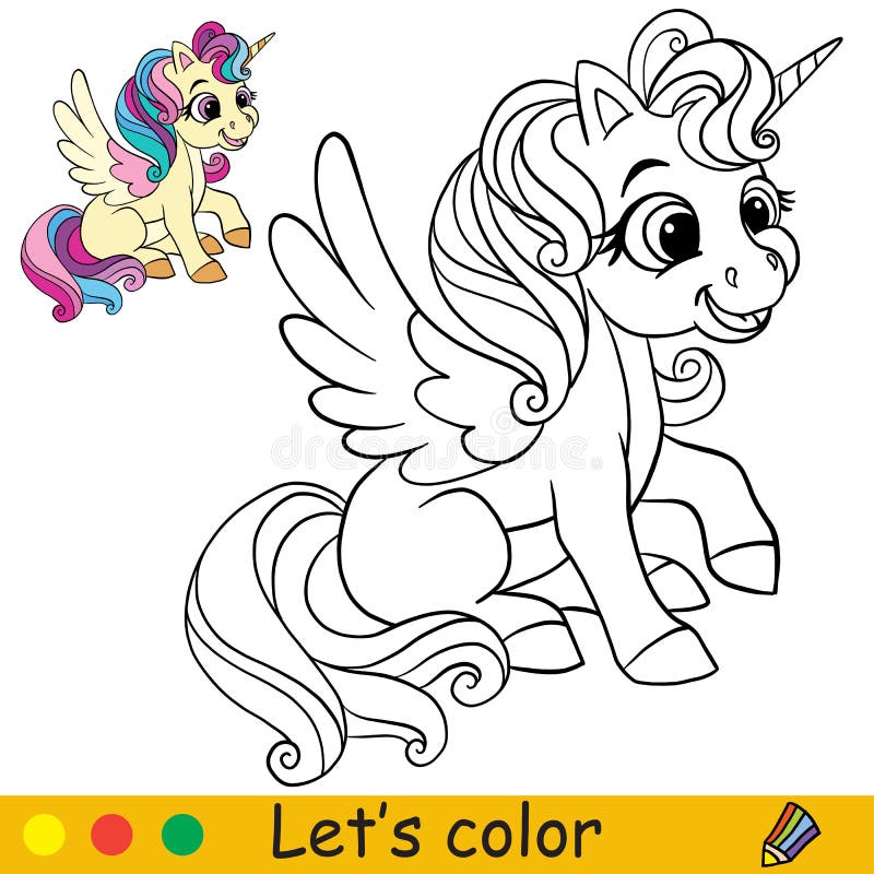 Coloring with template cute sitting unicorn vector illustration stock vector