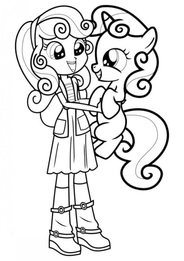 With her beloved pony in her embrace coloring page