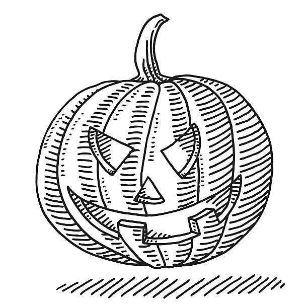 White pumpkin jack o lantern drawing stock illustrations royalty