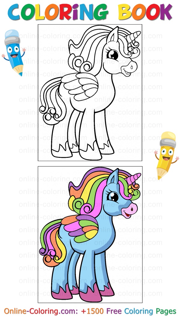 Blue unicorn free online coloring page