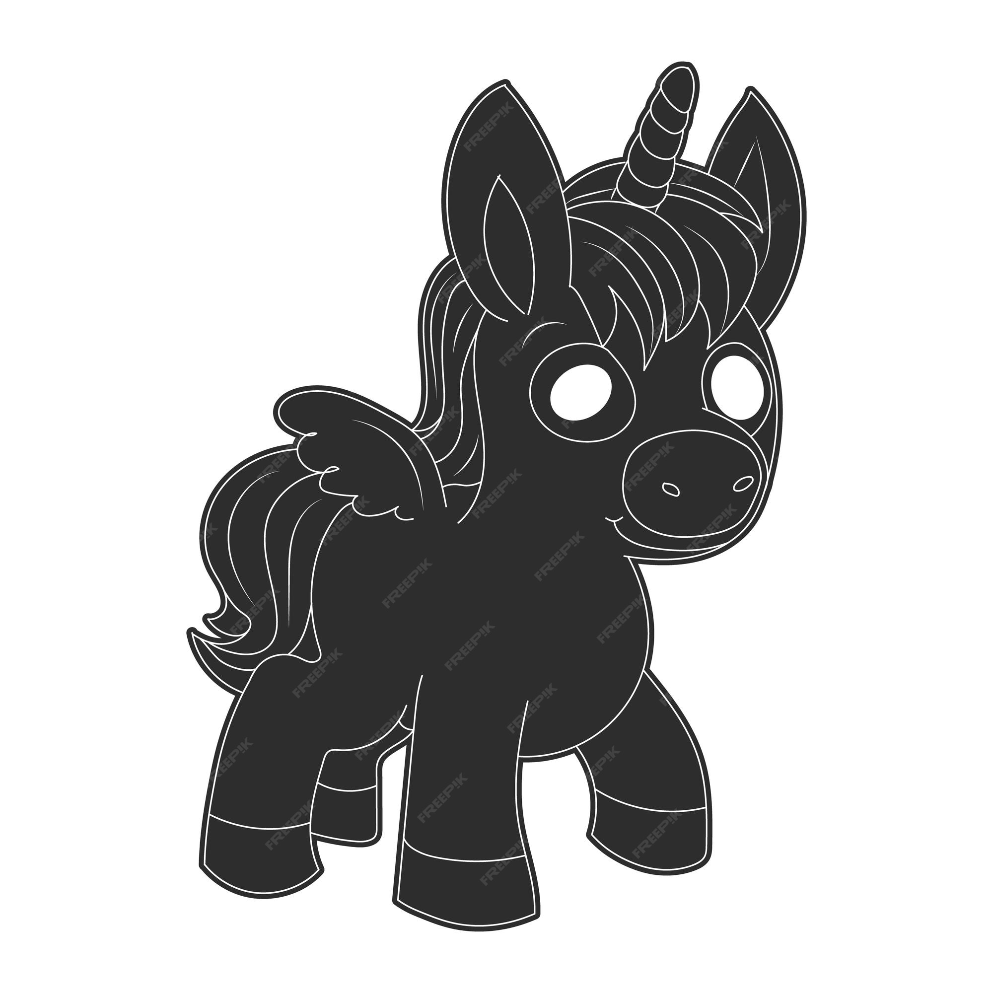 Premium vector children coloring page design with cute black and white unicorn