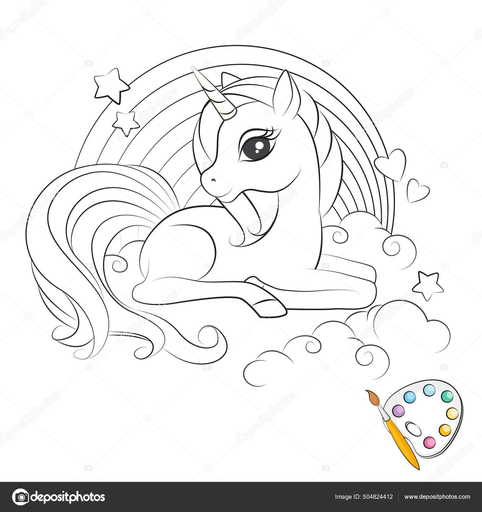Art coloring page hand drawn illustration cute little unicorn fashion stock vector by sivanova