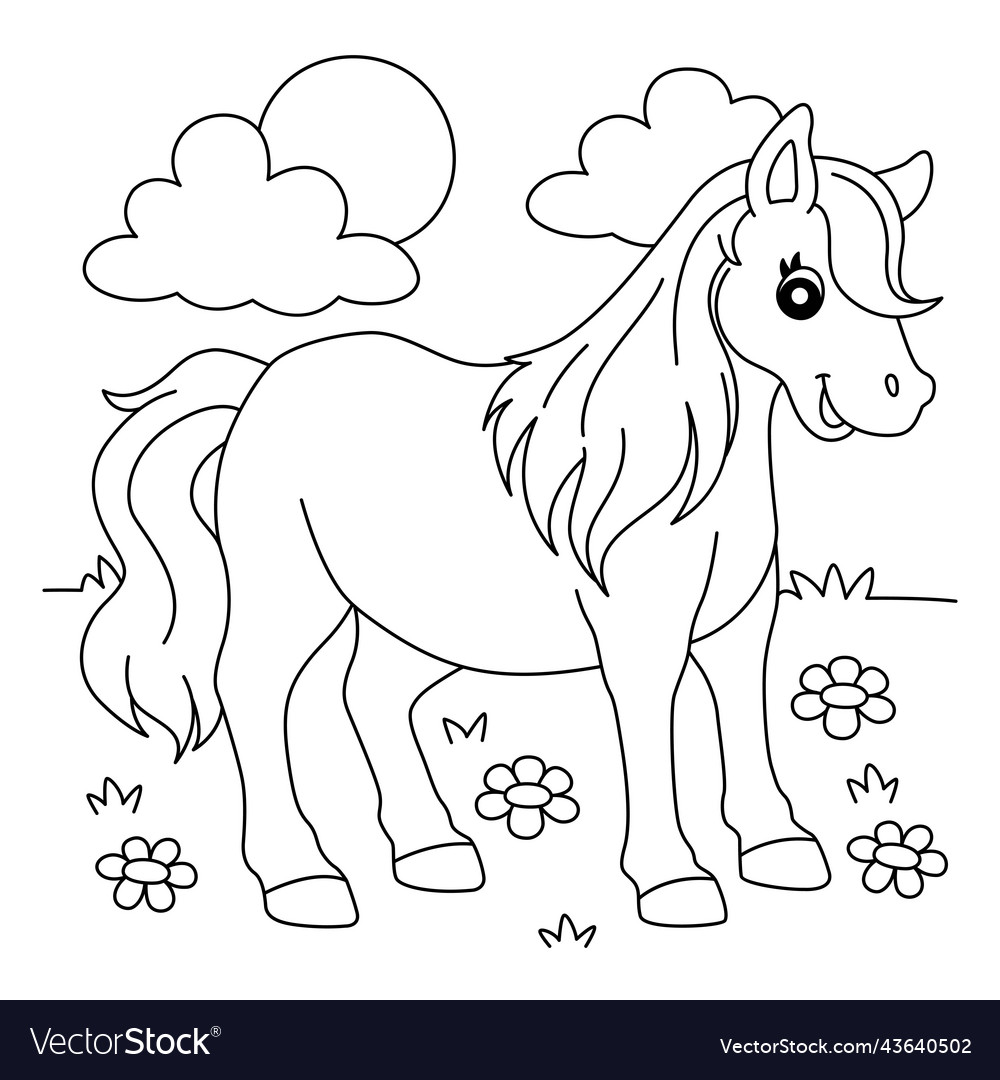 Pony animal coloring page for kids royalty free vector image