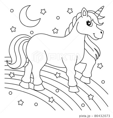 Unicorn walking on the rainbow coloring page