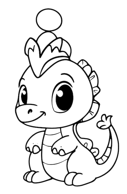 Premium vector fairy tale magic baby dragon princess in coloring page with vector illustration