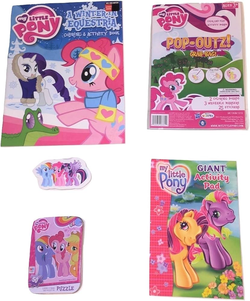 My little pony bundle of activity gift set items ponyville celebration christmas coloring book puzzle in a tin giant activity pad shaped erasers pop