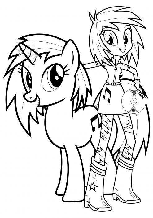 Vinyl scratch pony and girl coloring pages my little pony equestria girls coloring pages