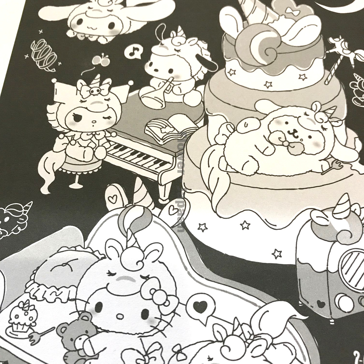 Sanrio characters hello kitty my melody kuromi sam black coloring book