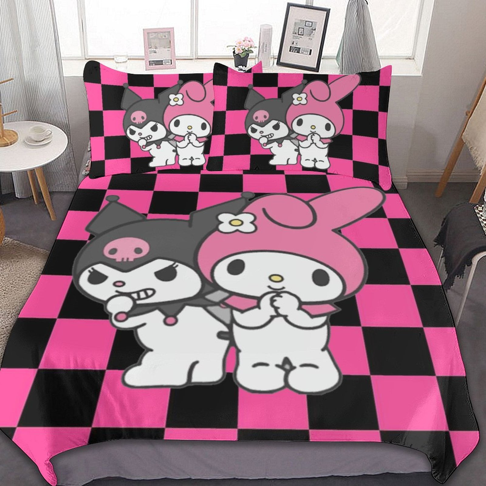 Kuromi my melody pcs bed sheets set breathable duvet cover with pillow sham soft all seasons bedding set x
