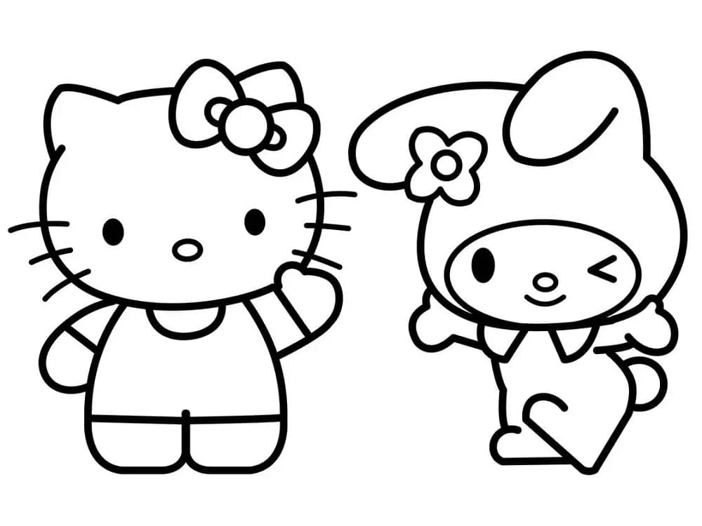 Hello kitty and my melody coloring page