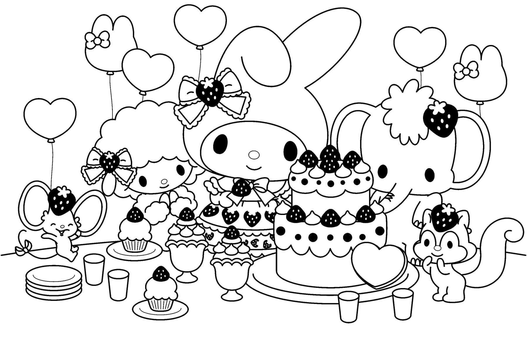 My melody birthday party coloring page