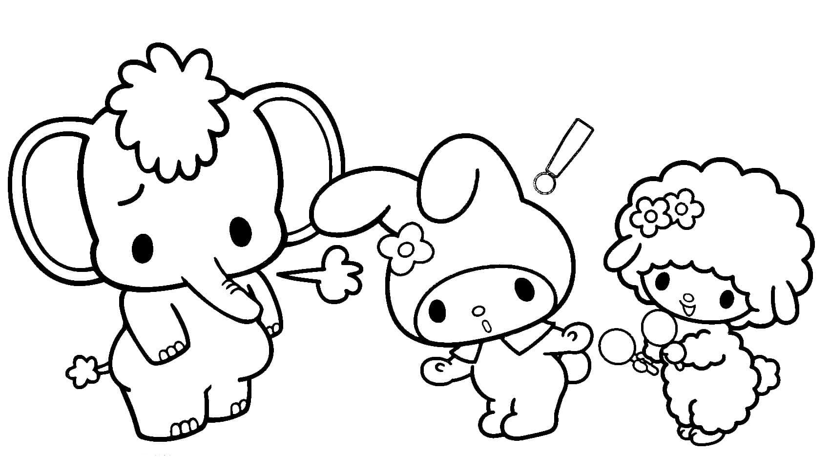My melody and her friends coloring page