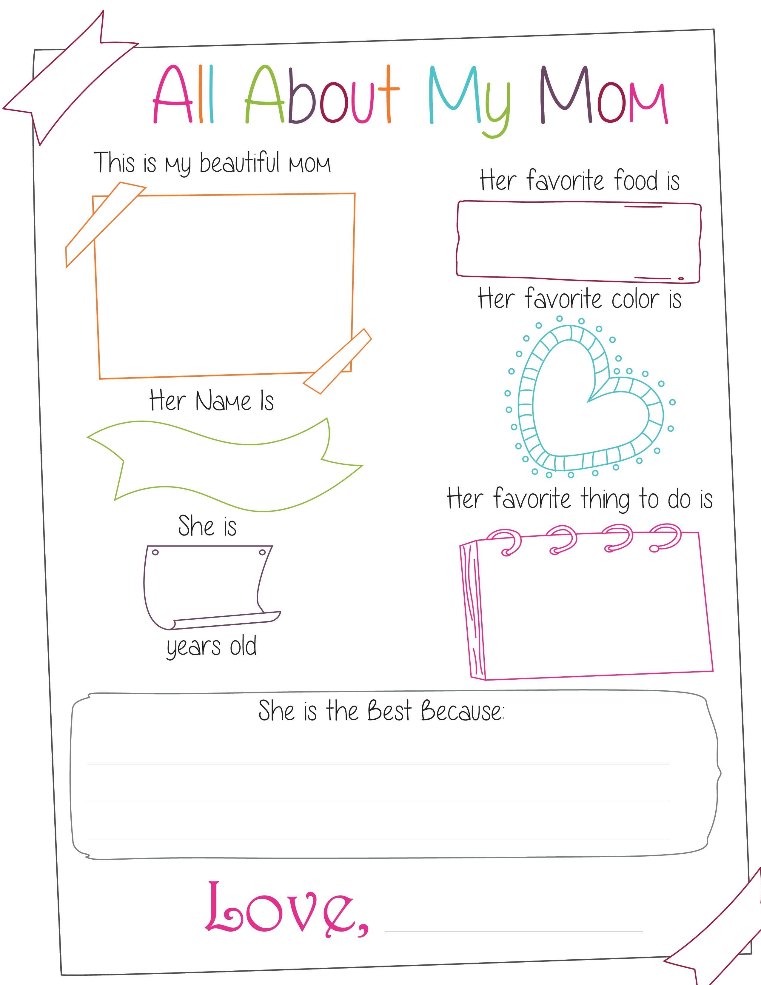 Free all about my mom printables