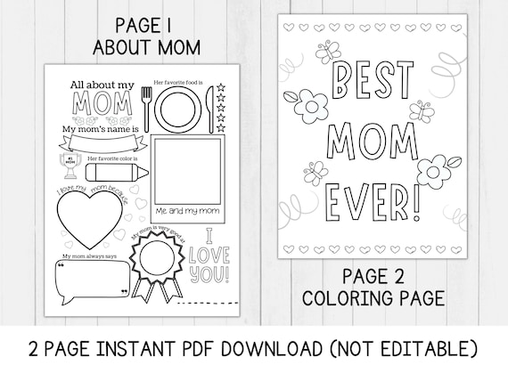 Printable mothers day activity for kids all about my mom mothers day gift from kids mothers day coloring page instant download