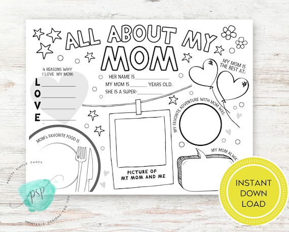 All about my mom printable mothers day craft mothers day coloring page gift for mom from kids kids gift for grandma grandmother nana