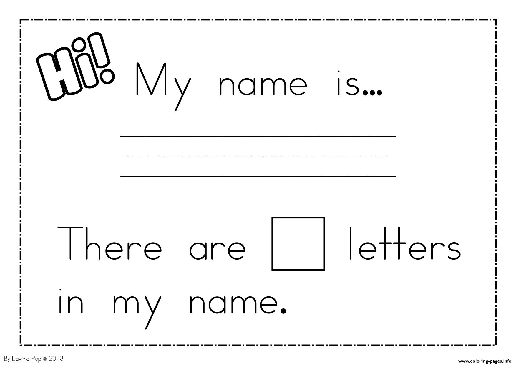 Kindergarten name writing worksheets coloring page printable