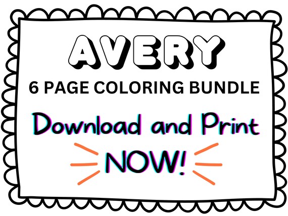 Avery coloring page printable name coloring page custom coloring personalized gift colouring page kids name sheet