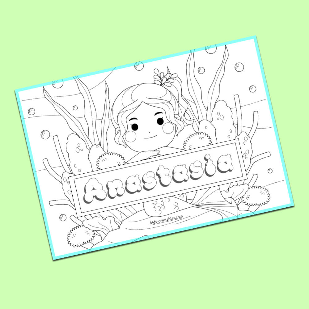 Customizable name coloring page mermaid template kids