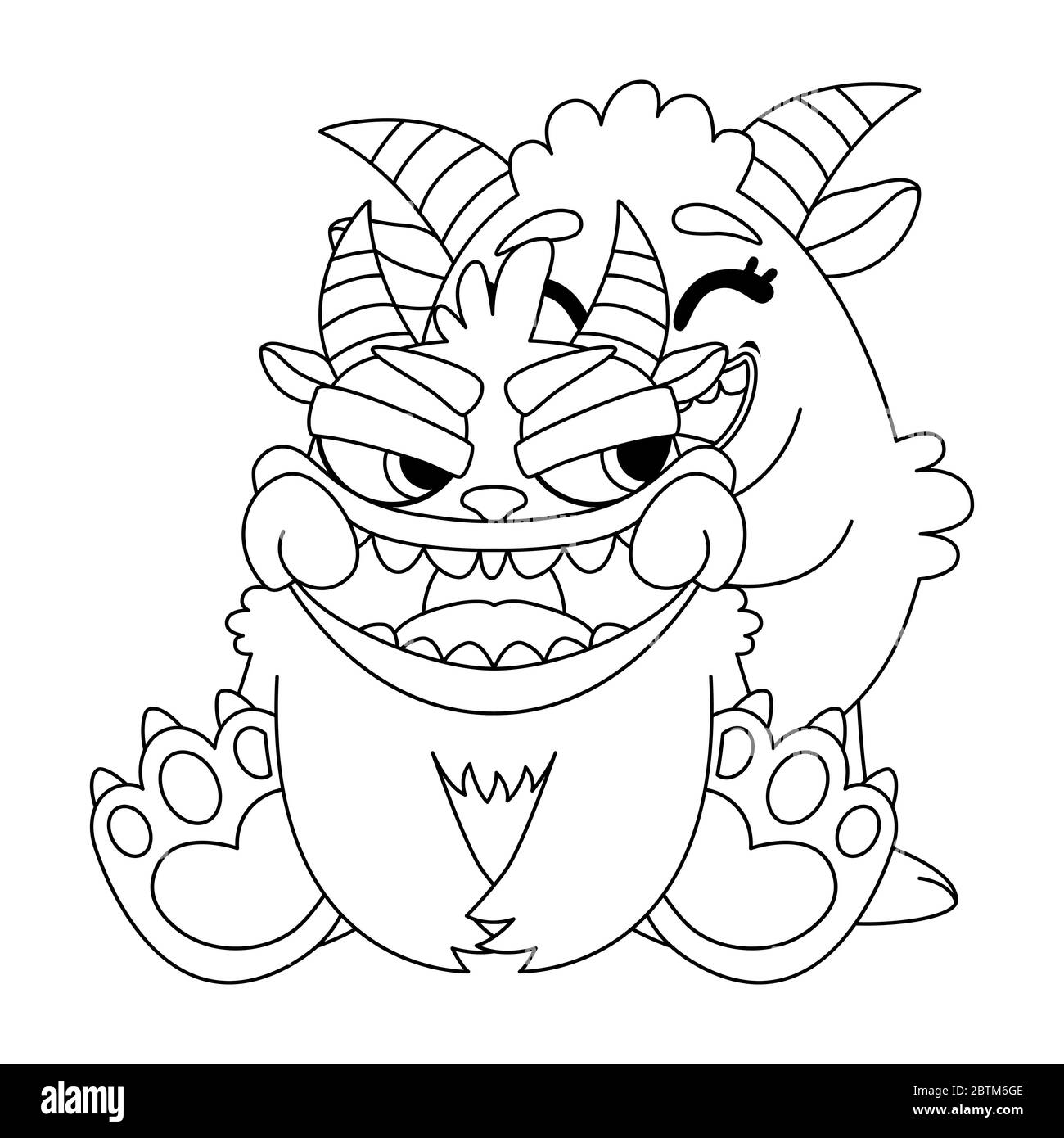 Cute monsters pulls a smile doodle vector illustration for coloring book outline black and white picture for children stock vector image art