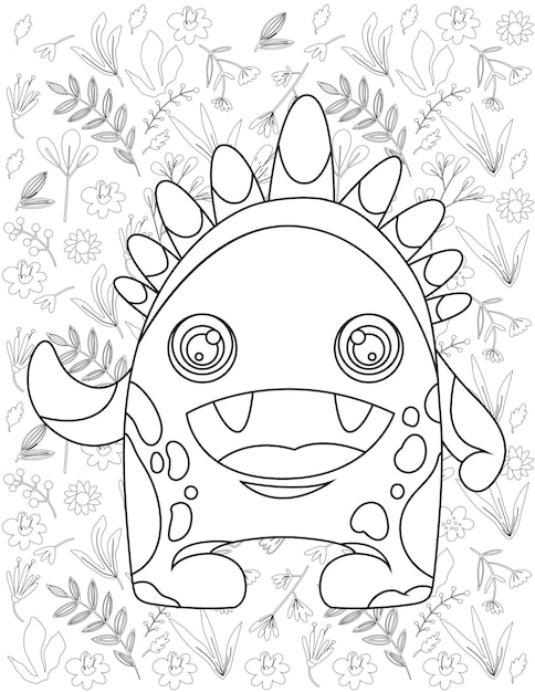 Premium vector monster coloring page monster vector monster white and black monster coloring for kids