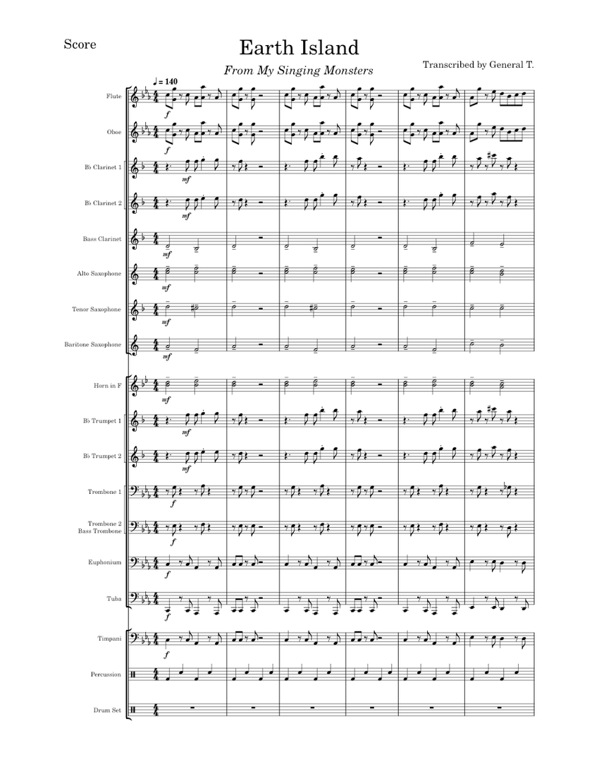 Earth island transcription my singing monsters sheet music for trombone euphonium tuba flute more instruments concert band