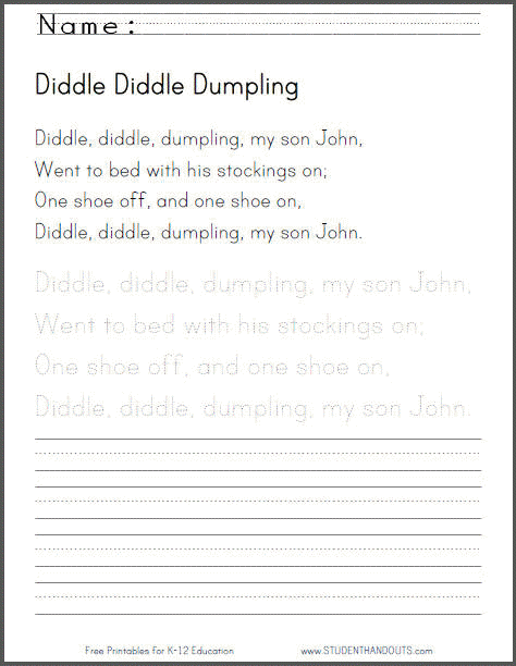 Diddle diddle dumpling my son john