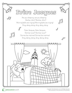 Frere jacques song worksheet education french lessons free french lessons nursery rhyme lessons