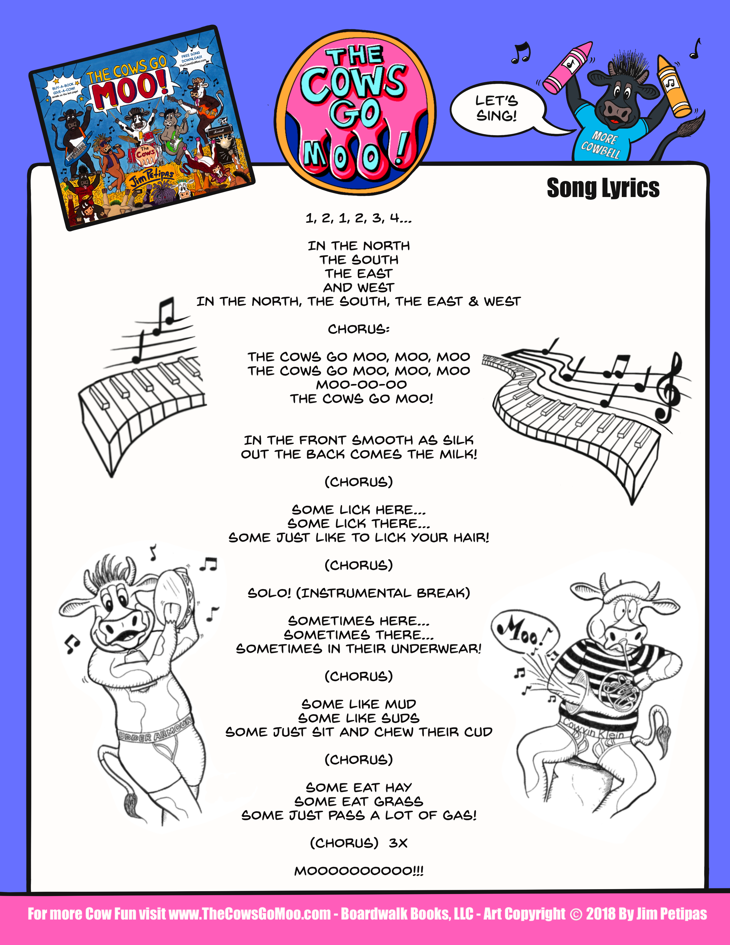 The cows go moo song lyrics coloring sheet