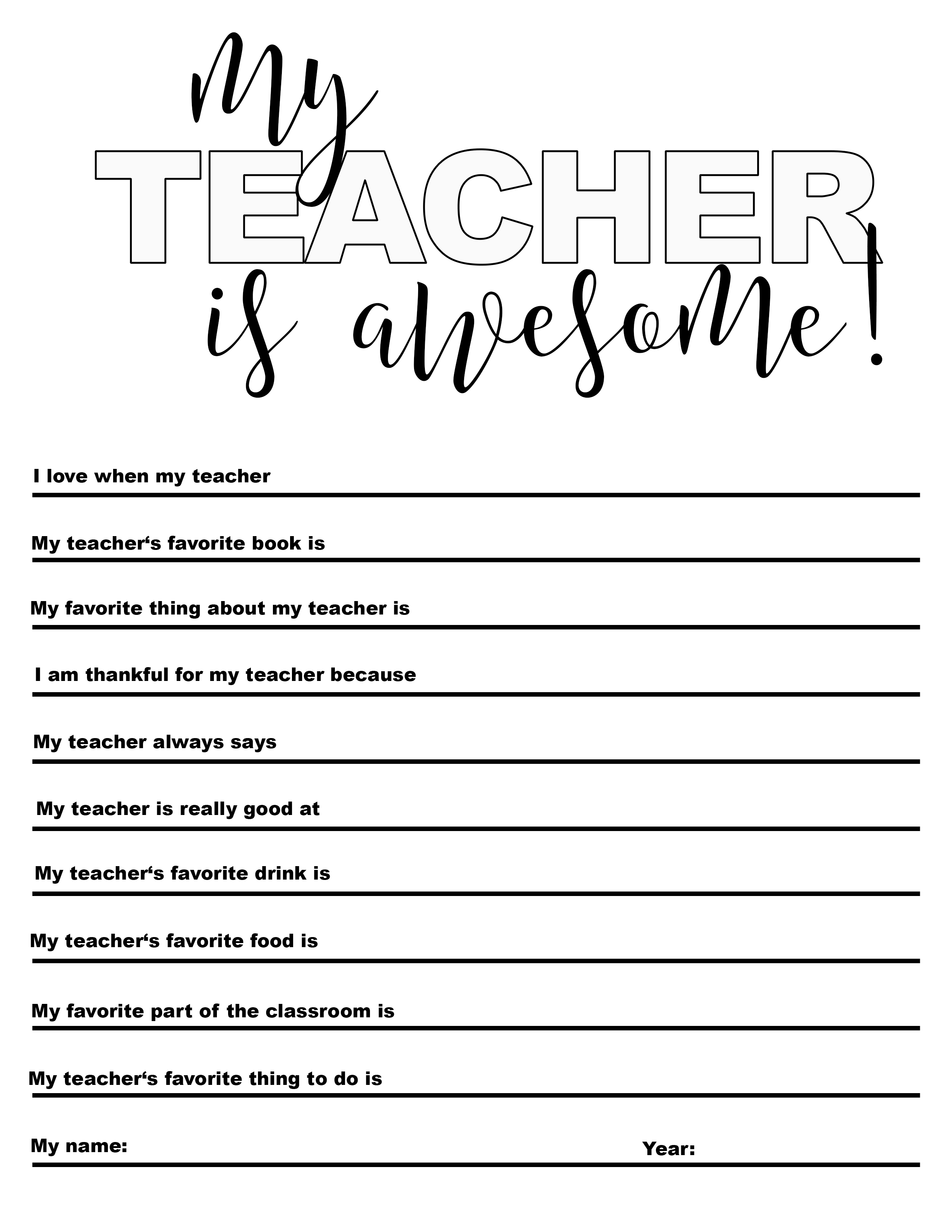 Free my teacher is awesome printable