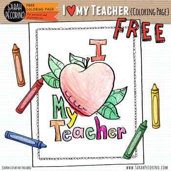 I love my teacher coloring page free by sarah pecorino illustration