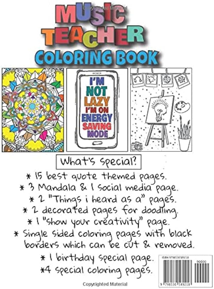 Music teacher coloring book a versatile humorous anti stress adult coloring book gift for music teacher teesson books