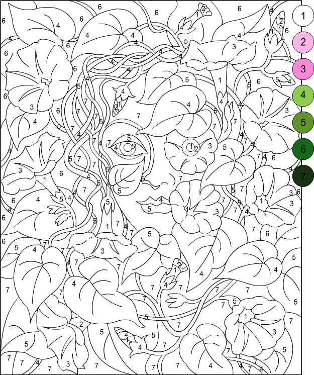 Nicoles free coloring pages color by number mysterious girl