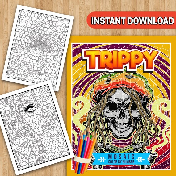 Best value trippy mosaic color by number stoner printable coloring book for adults with mystery geometric picture puzzles instant download