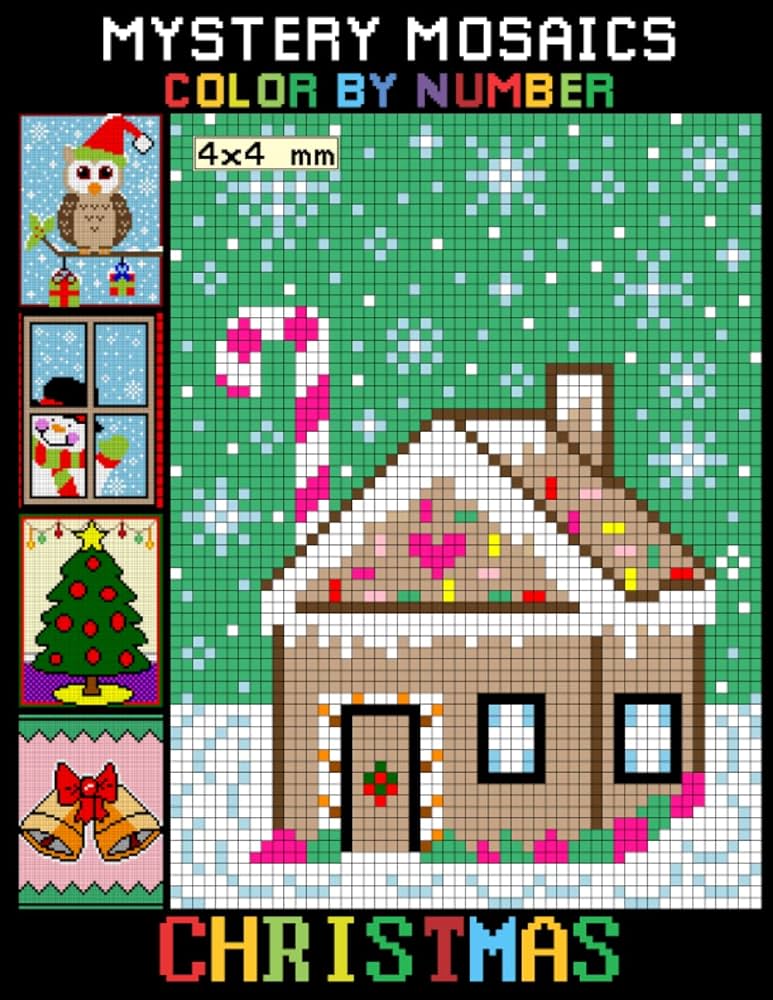 Mystery mosaics color by number christmas large print simple mosaic coloring book for kids adults seniors and beginners pixel colour by numbers black background colouring book bibak mustak books