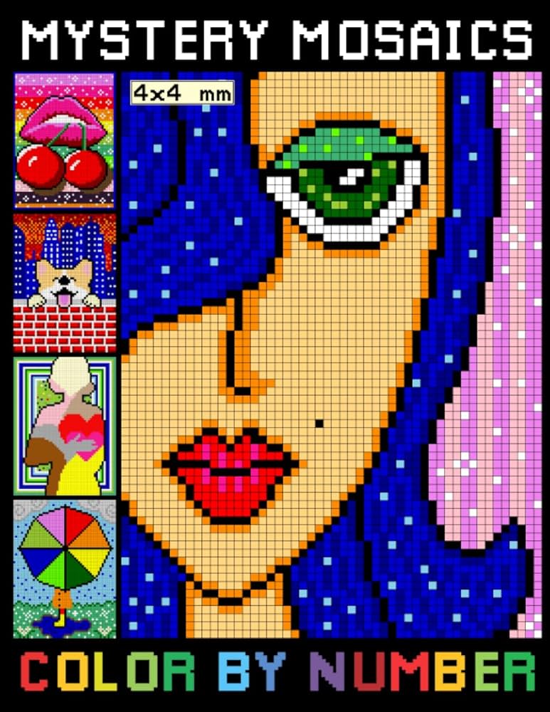 Mystery mosaics color by number easy large print pixel coloring book simple color quest designs for adults seniors and beginners animals flowers more puzzles for stress relief relaxation