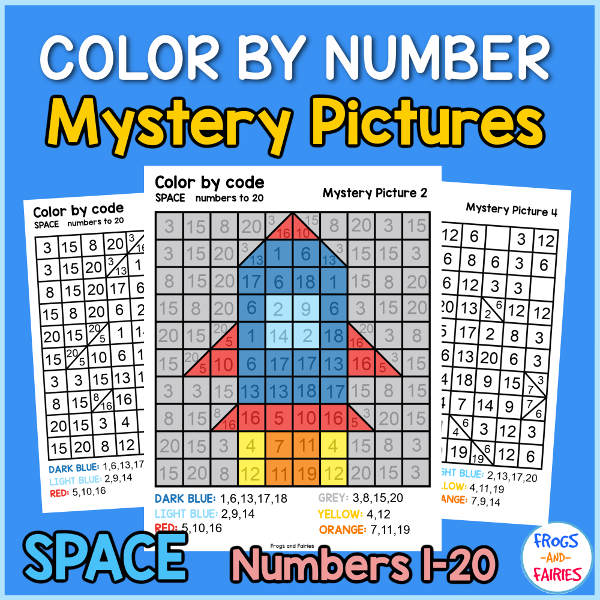 Space color by number mystery pictures â frogs and fairies