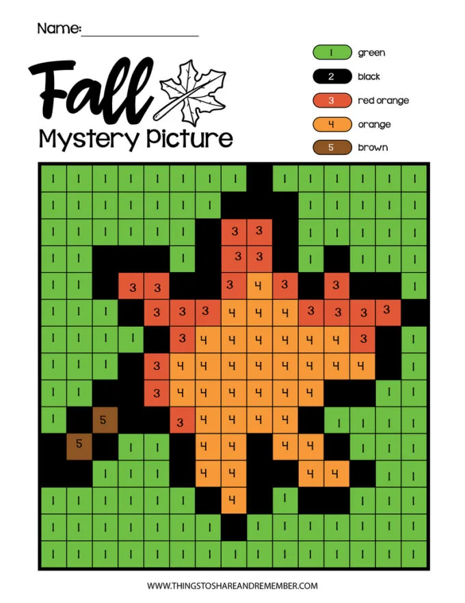 Fall mystery color by number pages share remember celebrating child home