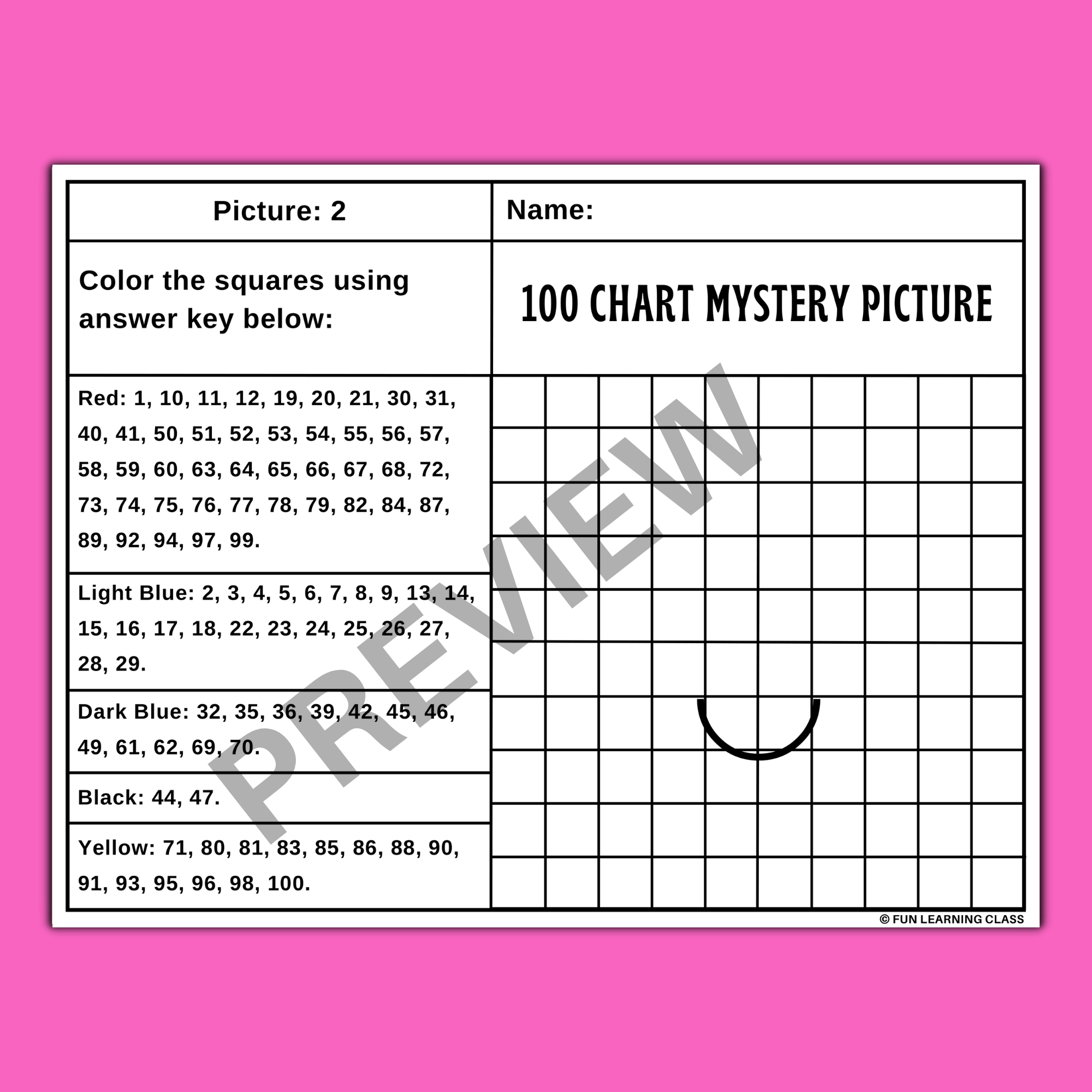 Summer hundred chart mystery pictures color by number chart mystery pictures made by teachers