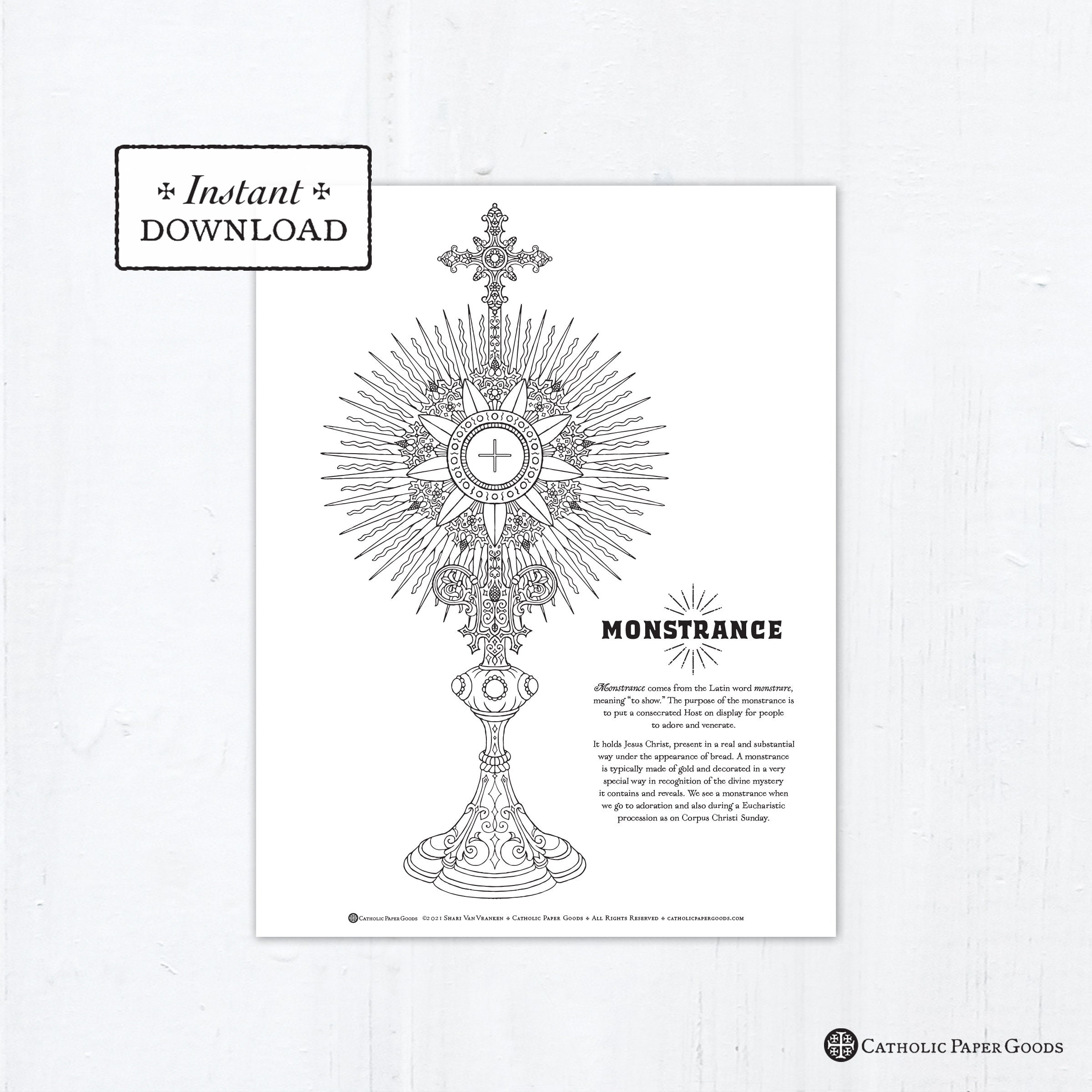 Monstrance catholic coloring page corpus christi eucharist printable coloring page