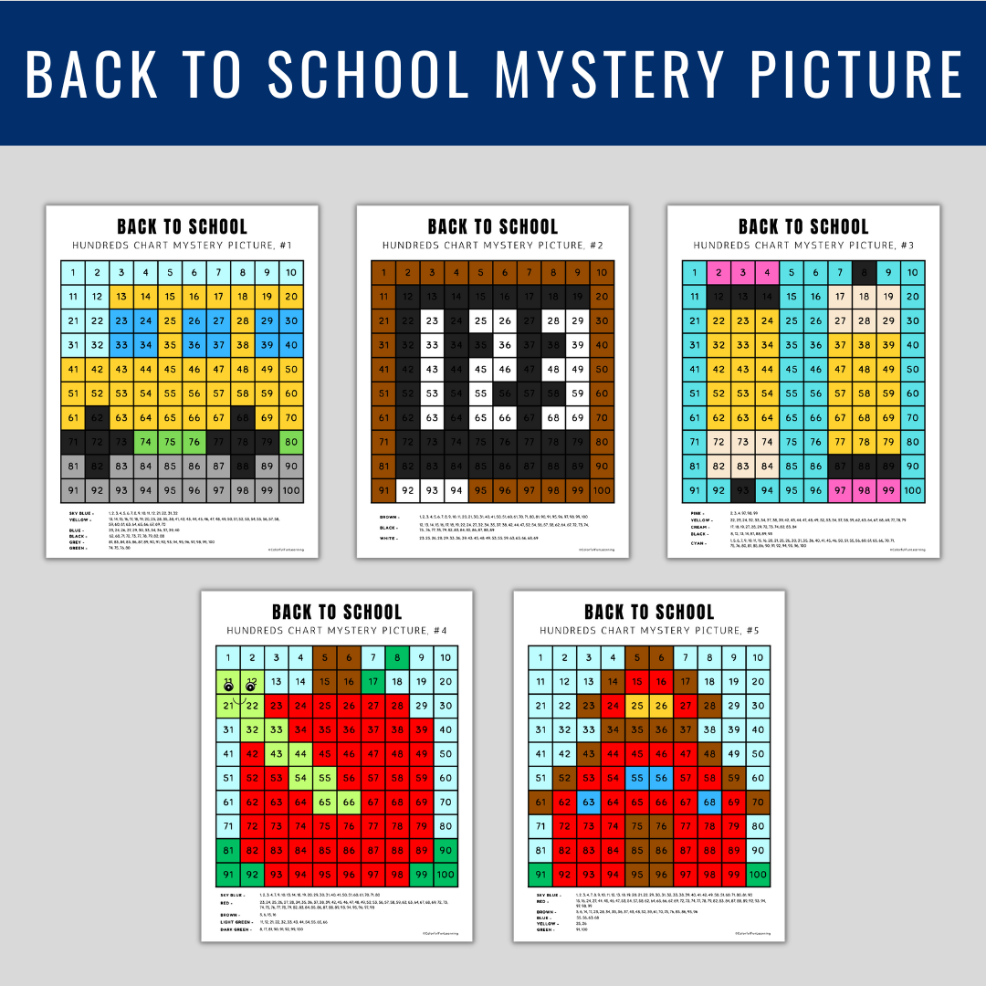 Back to school coloring pages hundreds chart mystery picture color by number made by teachers