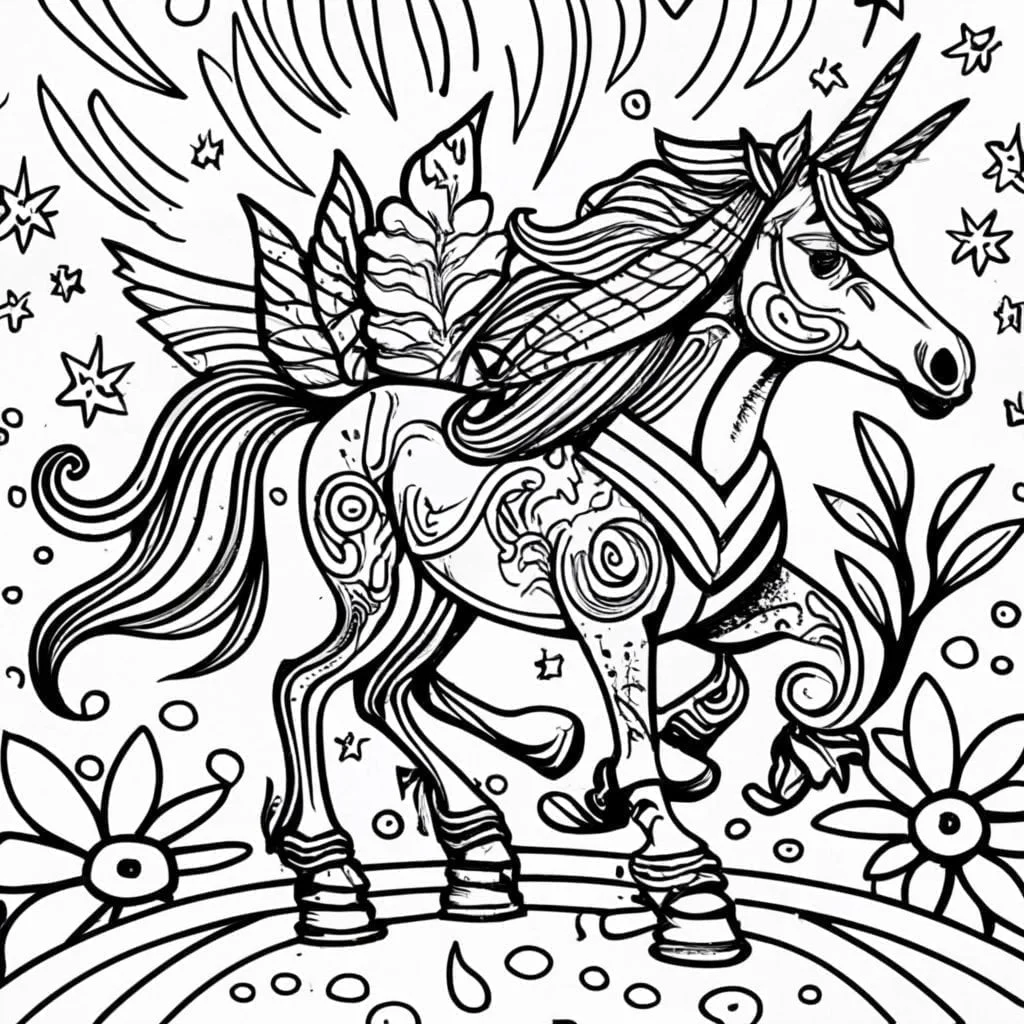 Mystical unicorns enchanting coloring page