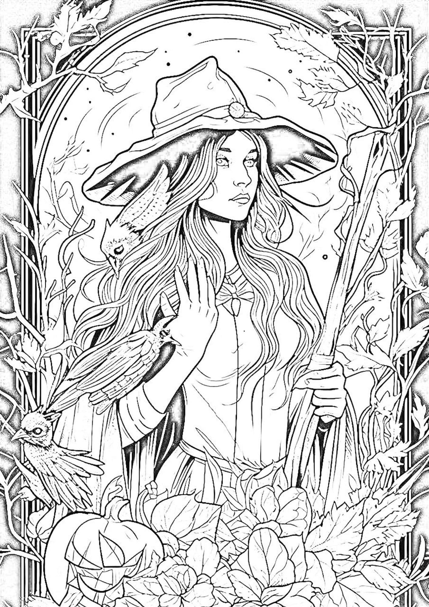 Captivating witch coloring pages for kids and adults