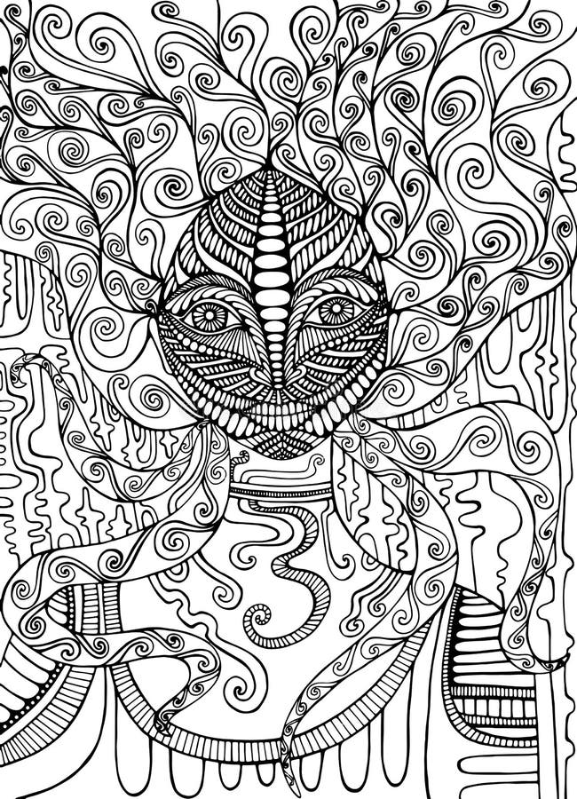 Psychedelic goddess coloring page isolated pattern stock vector